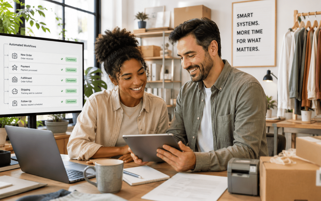 business owner and client working together on automations that make the business run smoother